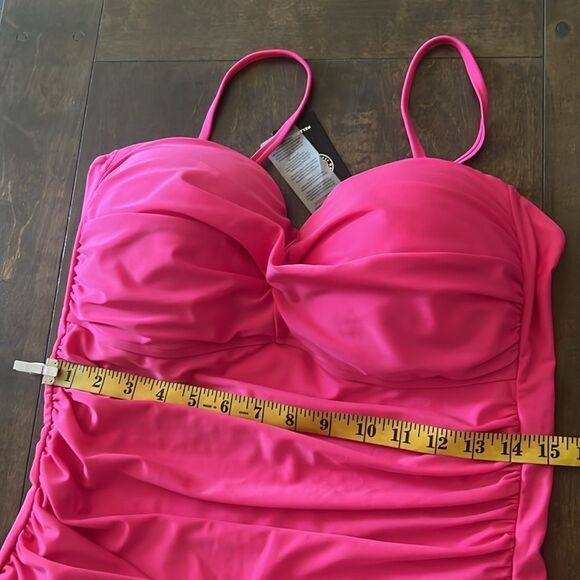 Relleciga Neon Rose Tummy Control Ruched Swimwear Strapless One Piece - Picture 12 of 12